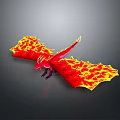 3D Model Red And Yellow Fire Dragon With Flame Texture And Spread Wings