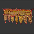 Traditional Embroidered Decorative Hanging With Colorful Red Gold Patterns And Tassel Ornaments
