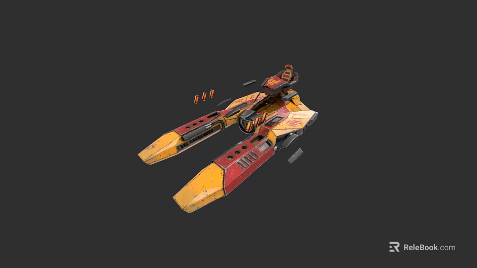 Sci Fi Inspired Yellow Red Streamlined Car With Multiple Engines And Futuristic Design 3d model 