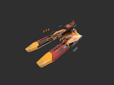 Sci Fi Inspired Yellow Red Streamlined Car With Multiple Engines And Futuristic Design 3d model
