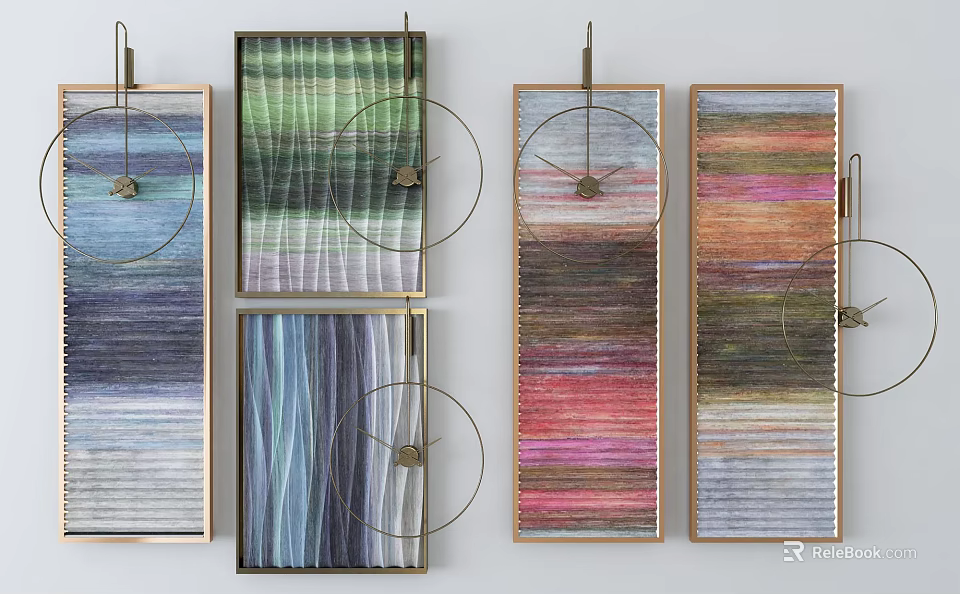 Colorful Textured Wall Decor with Striped Gradient Patterns and Metal Frames 3d model 