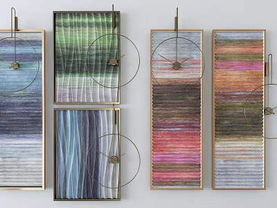 Colorful Textured Wall Decor with Striped Gradient Patterns and Metal Frames 3d model