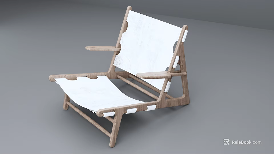 Modern Leisure Chair With Wooden Frame White Canvas Seat And Armrests 3d model 