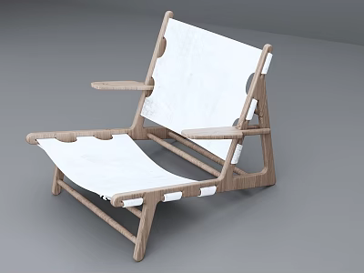 Modern Leisure Chair With Wooden Frame White Canvas Seat And Armrests 3d model