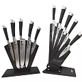 Kitchen Knife Set With Black Stands Stainless Steel Blades And Black Handles