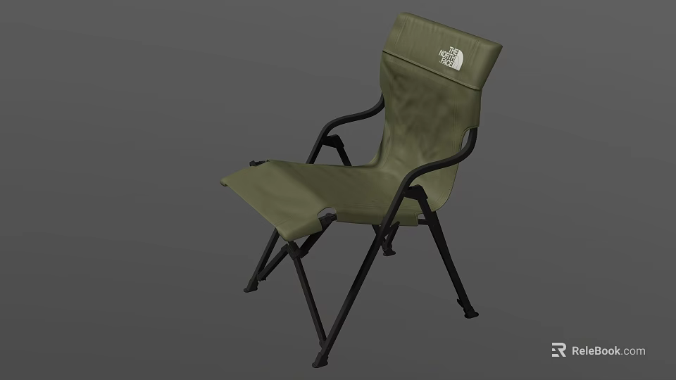 Olive Green Foldable Outdoor Chair with Black Metal Frame and Logo Design 3d model 