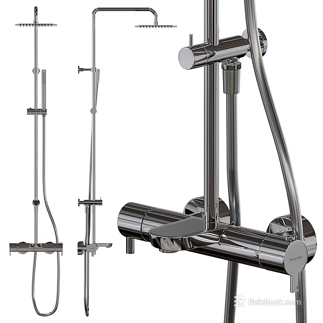 Modern Chrome Shower Faucet System with Handheld Sprayer Fixed Head and Adjustable Bracket 3d model 