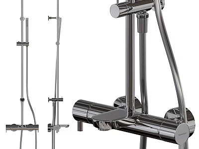 Modern Chrome Shower Faucet System with Handheld Sprayer Fixed Head and Adjustable Bracket 3d model