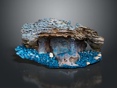 Realistic Miniature Terrain Model With Layered Rock Formations And Blue White Pebbles 3d model
