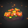 Pumpkin Vegetables Carved Into Jack O Lanterns With Green Leaves And Small Pumpkins