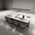 Modern Table And Chairs Minimalist Office Interior With Computer Cups Clear Containers Storage Drawer 3d model