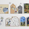 Bed Accent Wall With Cartoon Art Decorations