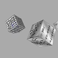 Transparent Cube Sculpture Featuring Floating Text Elements On Blue Water Surface 3d model