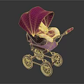 Pink Baby Stroller With Canopy And Purple Wheels Stylish Design For Toddler