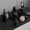 Bathroom Countertop With Black Daily Washing Essentials Brushes And Containers
