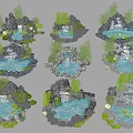 Beautiful Rockery Stones Design Featuring Water Pools Waterfalls Green Plants And Lotus Leaves