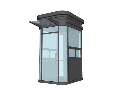 Modern Security Booth With Transparent Glass Walls And Sleek Black Roof Structure 3d model