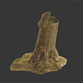Brown Tree Stump With Rough Texture And Small Roots Against Dark Background 3d model