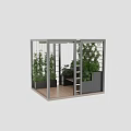 Modern Outdoor Black Metal Frame Structure With Wooden Deck Greenery Bench And Planters