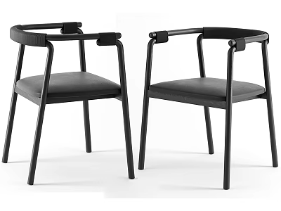 Modern Single Chair With Black Frame Armrests And Dark Padded Seat 3d model