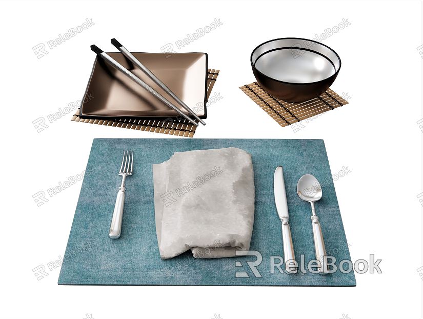 Modern Tableware Knife and Fork Chopsticks Plate Placemat Bamboo Mat model