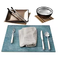 Modern Tableware Knife and Fork Chopsticks Plate Placemat Bamboo Mat 3d model