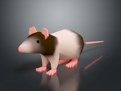 3D Rendered Rat Character With White And Brown Fur And Pink Ears 3d model
