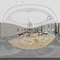 Luxurious Hotel Lobby Interior With Chandelier White Sofas And Decorative Paintings