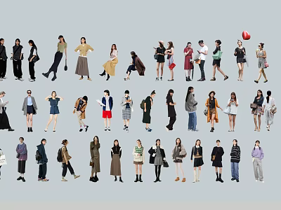Diverse Group of People in Various Poses With Different Clothing Styles 3d model