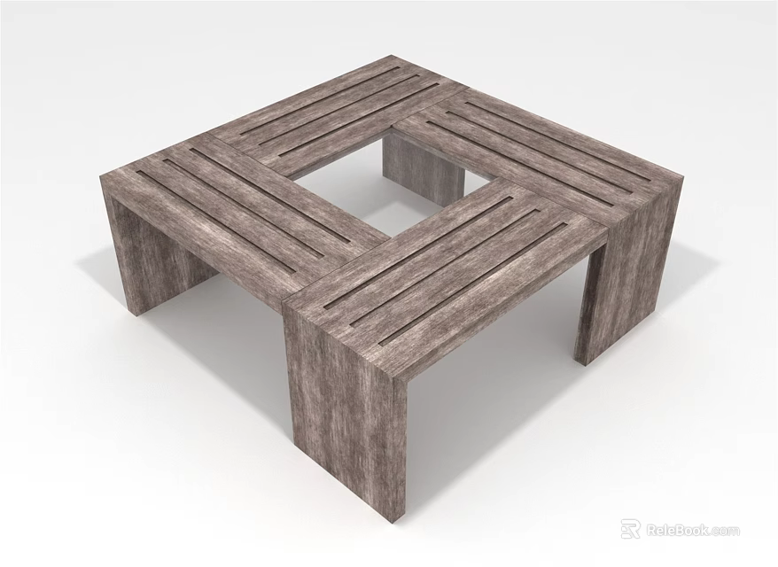 Stylish Wooden Square Coffee Table With Slatted Top And Hollow Center 3d model 