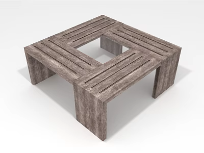 Stylish Wooden Square Coffee Table With Slatted Top And Hollow Center 3d model