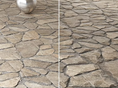 Natural Stone Paved Ground With Irregular Shapes And Earthy Textured Surface 3d model