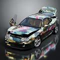 Camouflage Wrapped Sports Car with Open Doors Drift Logo and Stylish Alloy Wheels