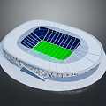 Modern Round Stadium Architecture With Green Turf And White Seating Design Structure 3d model