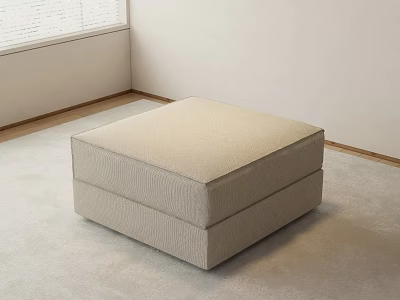 Beige Square Upholstered Stool In Minimalist Indoor Space With Carpet And Window 3d model