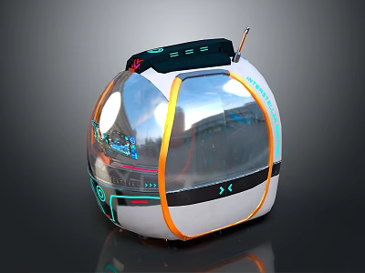 Futuristic Spherical Vehicle With Transparent Cabin Orange Frame Display Panel And Top Sensor 3d model