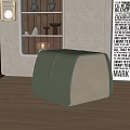 Light Green And Beige Curved Ottoman With Wooden Floor Decorative Painting And Green Plant
