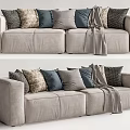 Light Gray Two Seater Sofa with Cozy Decorative Cushions and Throw Blanket 3d model