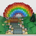 Building Blocks Scene Featuring Rainbow Trees Green Grass Path and Flowers 3d model