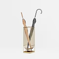 Simple Modern Golden Metal Umbrella Stand With Two Light And Dark Colored Umbrellas