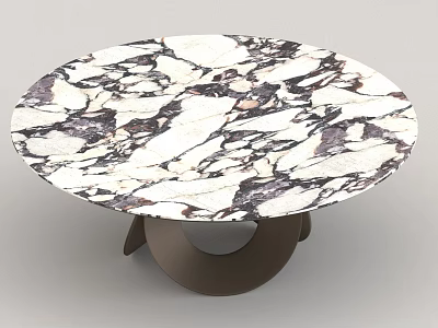 Round Marble Top Dining Table With Black And White Veins And Brown Base Design 3d model