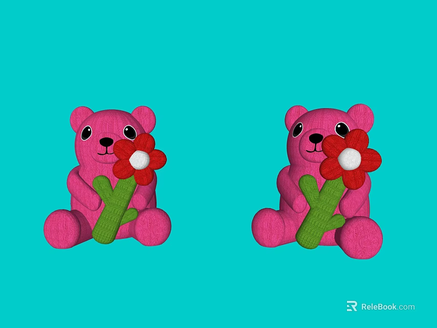 Garden Decorative Ornaments With Pink Teddy Bears Holding Red Flowers On Turquoise Background 3d model 