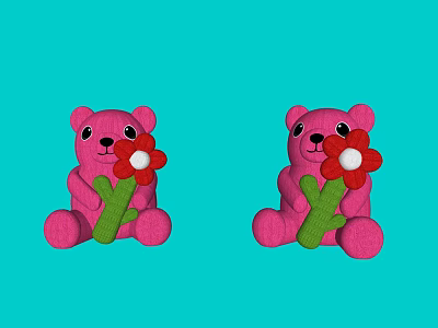 Garden Decorative Ornaments With Pink Teddy Bears Holding Red Flowers On Turquoise Background 3d model