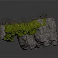Natural Stone Architectural Structure With Green Moss And Twigs On Irregular Surface