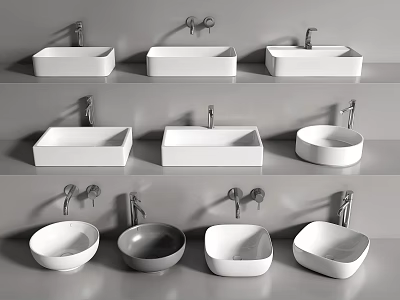 Modern Ceramic Washbasins With Various Shapes And Stylish White Gray Finishes 3d model