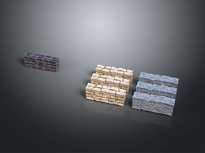 Various Colored Stacked Brick Blocks with Textured Surfaces and Different Shades 3d model