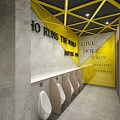 Boys Public Toilet With Gray Marble Walls Yellow Accents Washbasins And Mirrors