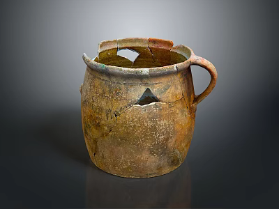 Hand Carved Ceramic Pottery Jar With Textured Surface And Handle 3d model