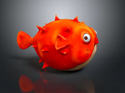 Vibrant Red Puffer Fish With Spiky Body And Big Eyes In 3D Cartoon Style 3d model