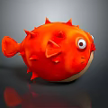 Vibrant Red Puffer Fish With Spiky Body And Big Eyes In 3D Cartoon Style 3d model